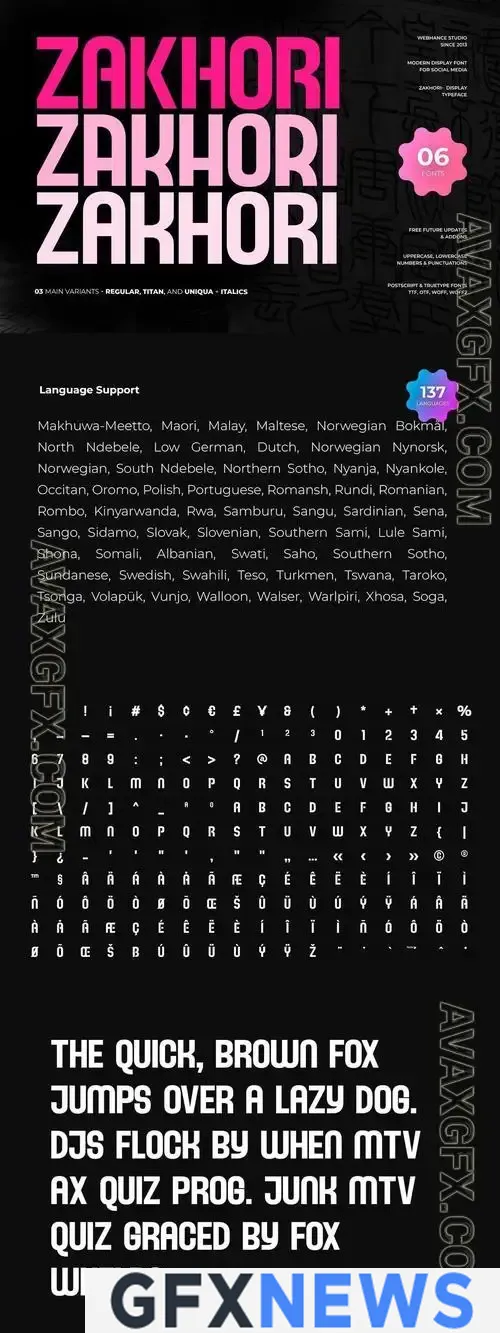 Zakhori - Modern Display Sans-Serif Font family GAN8P7Q