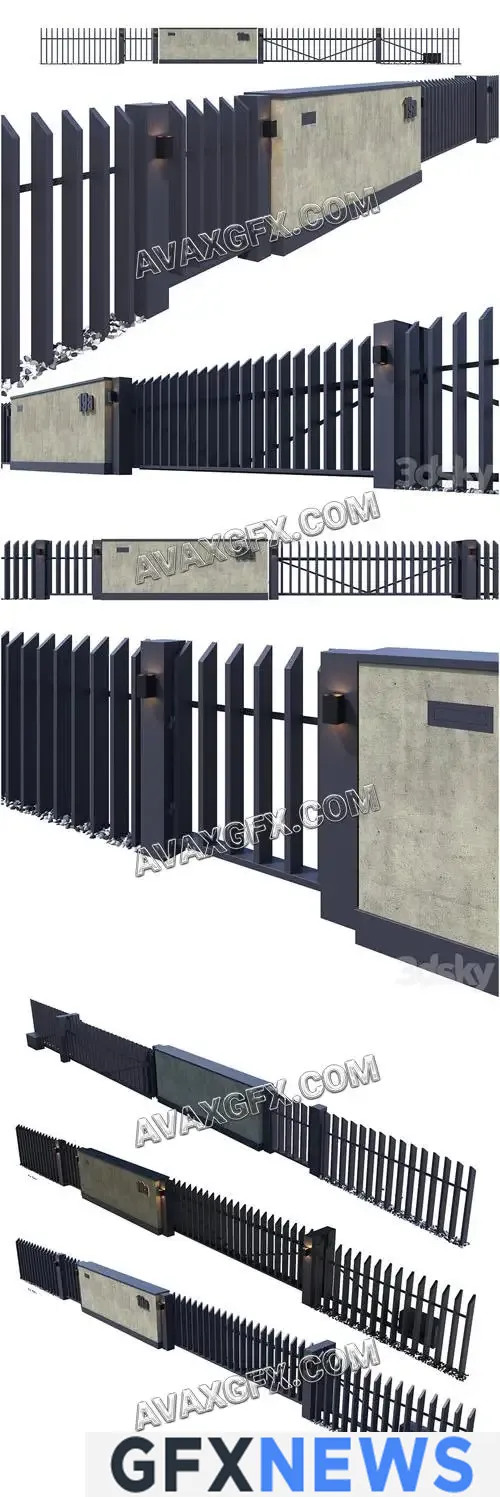 Fence with sliding gates - 3D Model
