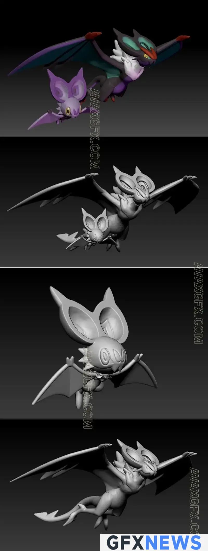 Pokemon Noibat and Noivern - 3D Model