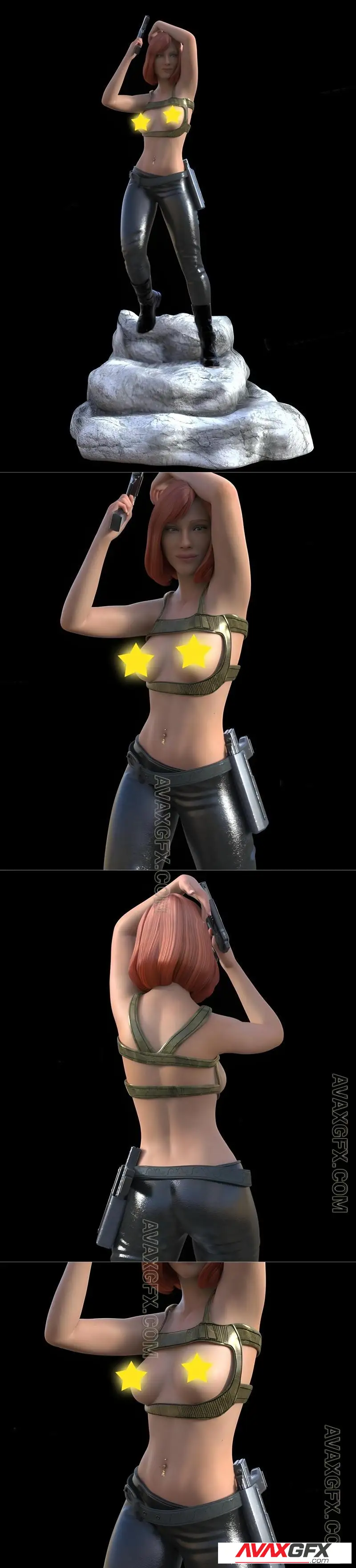 Black Widow Topless gun pose - STL 3D Model