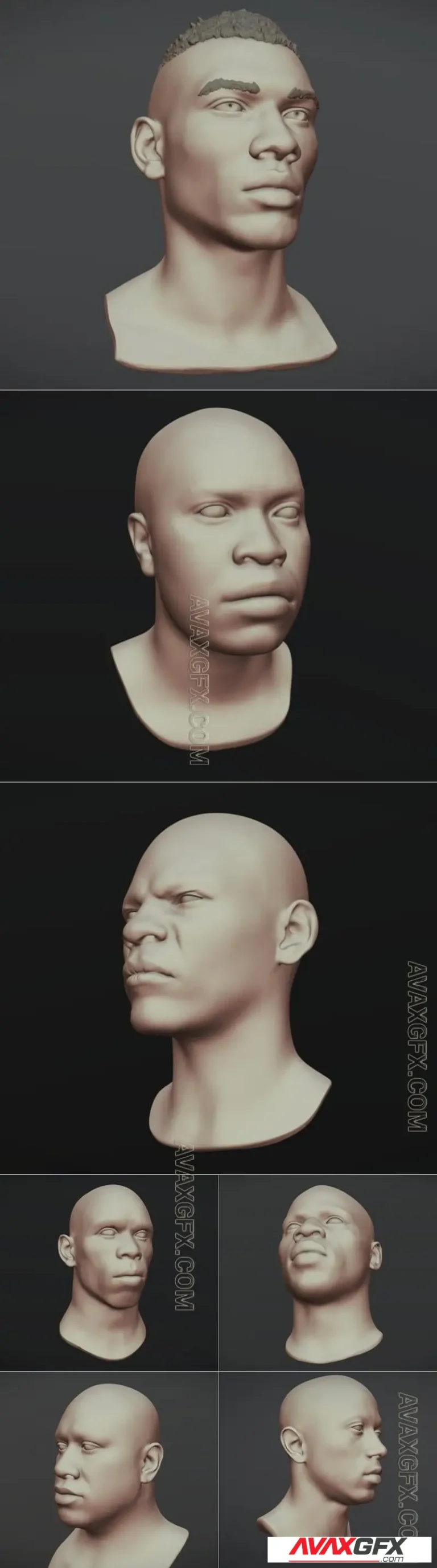 Black Man Head 1-7 - STL 3D Model