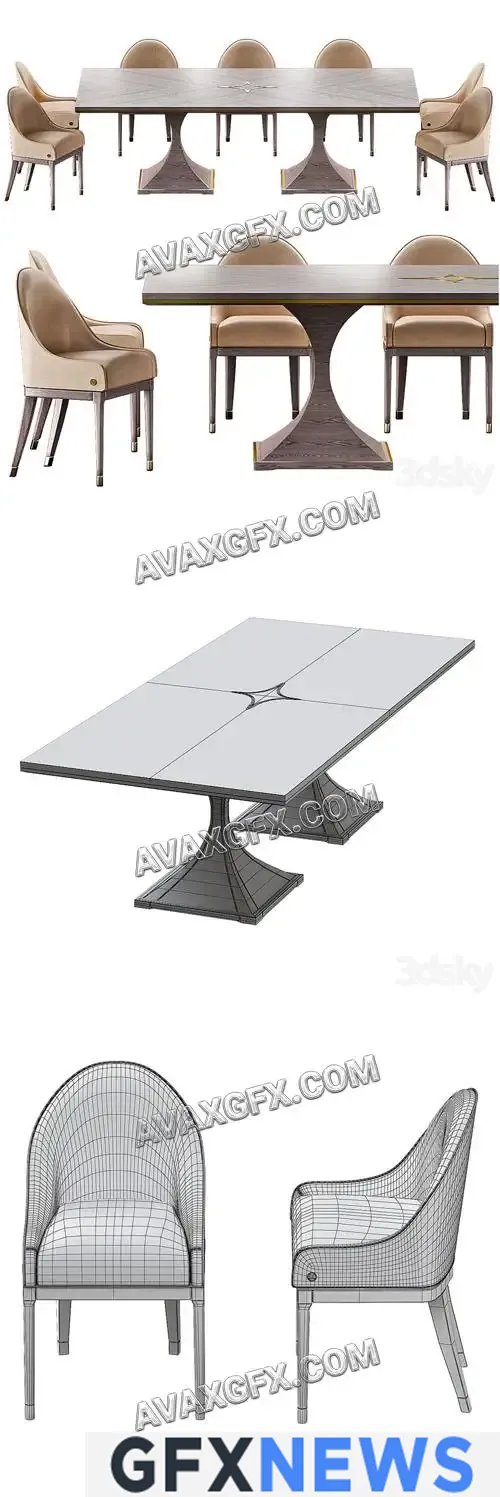CANNES Montenapoleone Chairs and ROYAL Montenapoleone Tables - 3D Model