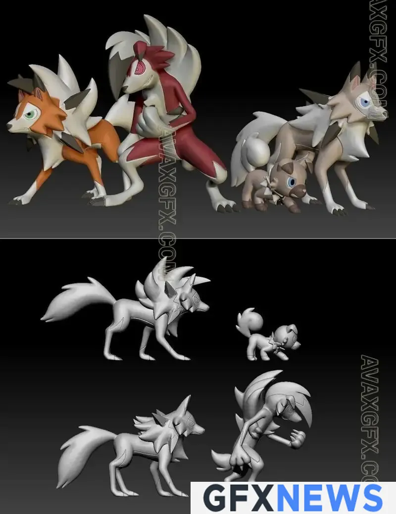 Pokemon Rockruff Lycanroc - 3D Model
