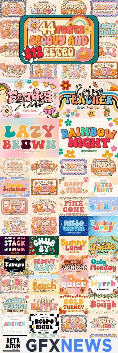 Groovy & Retro Font Bundle - 44 Premium Fonts