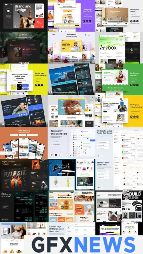 24 Website design bundle 2, landing pages, ui kits, figma web templates