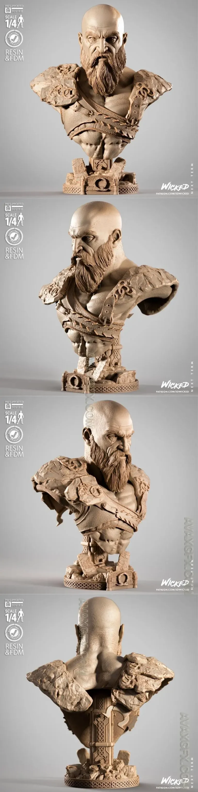 WICKED - Kratos Portrait Bust - STL 3D Model WICKED – Kratos Portrait Bust – STL 3D Model