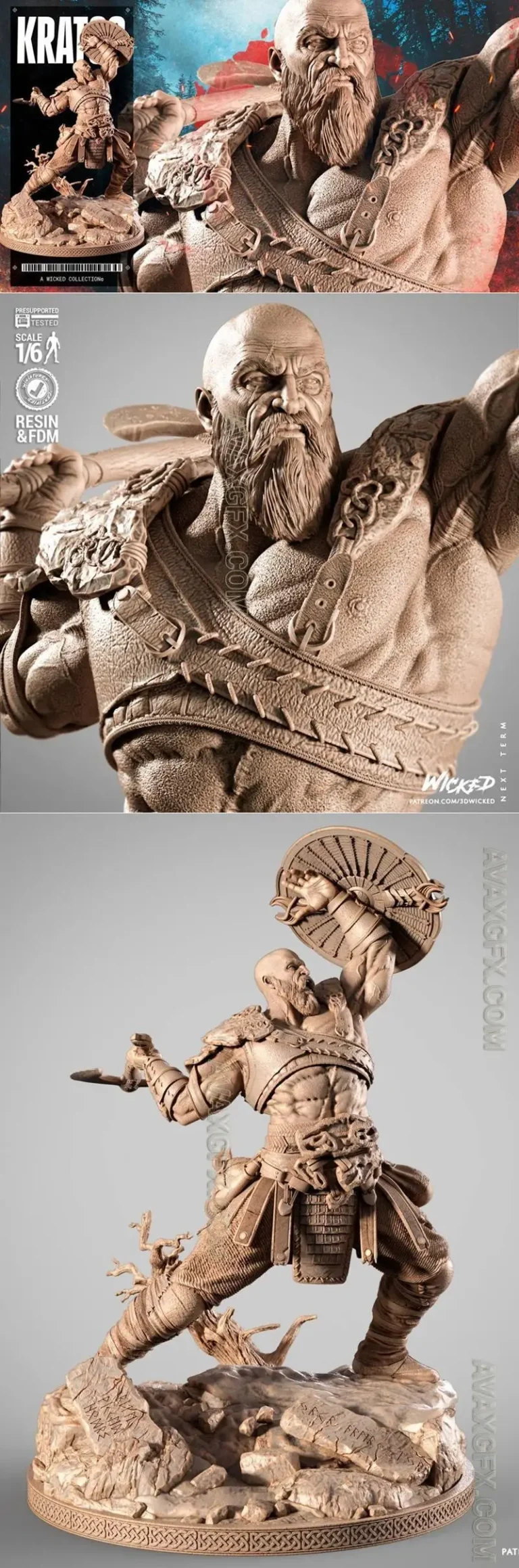WICKED - Kratos Sculpture - STL 3D Model WICKED – Kratos Sculpture – STL 3D Model