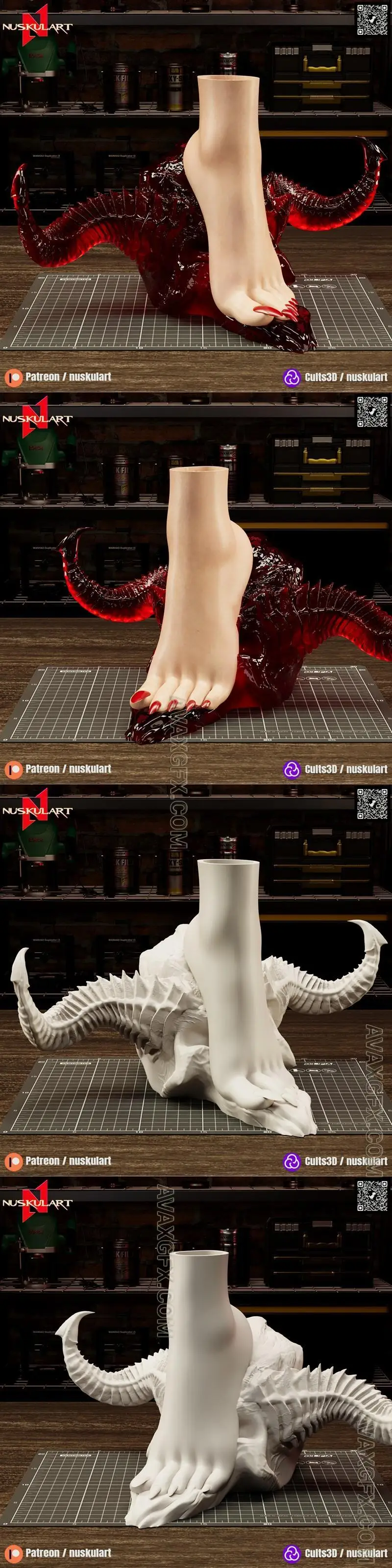 Nuskul Art - Vampire Girl Foot Vase With Demon Head (Vase) - STL 3D Model